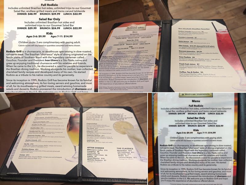 Rodizio Grill Brazilian Steakhouse Denver Tech Center Menu