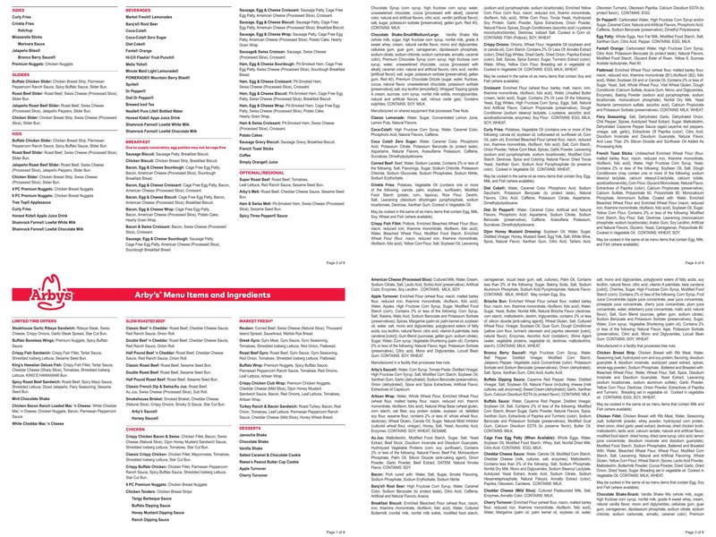 Arby's Menu