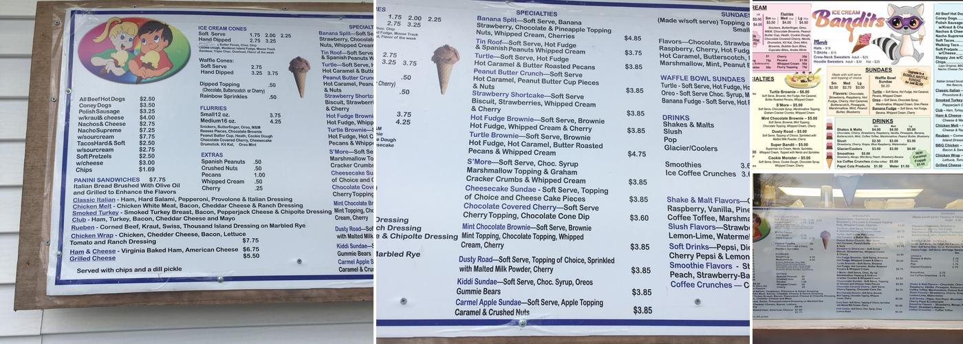 Ice Cream Bandits Menu