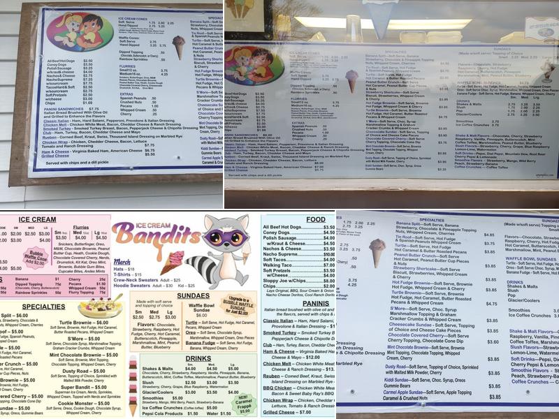 Ice Cream Bandits Menu