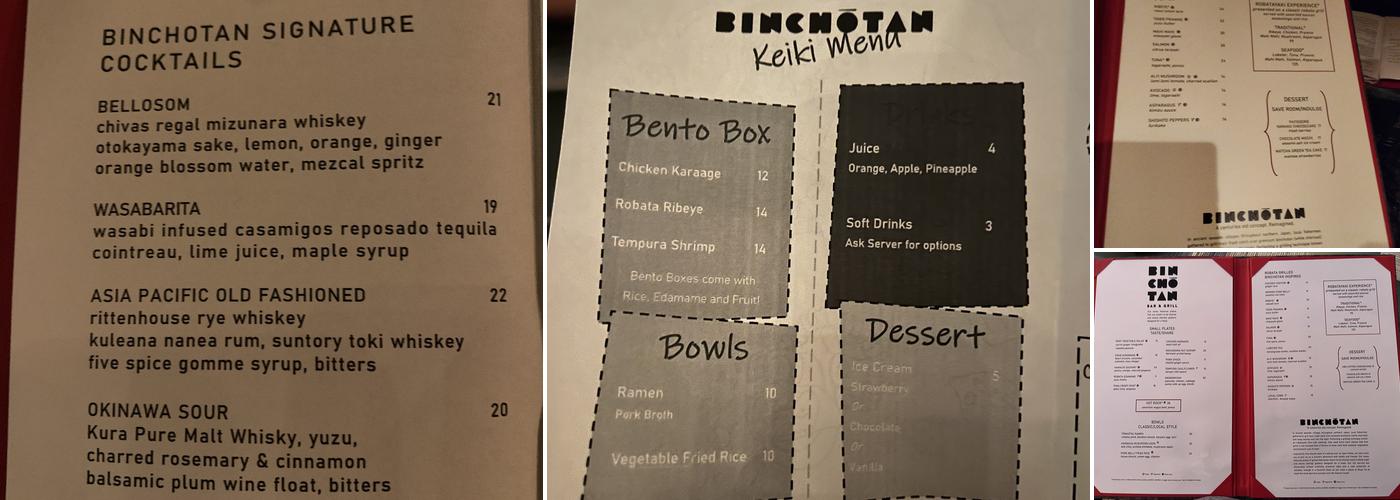 Binchotan Bar & Grill Menu