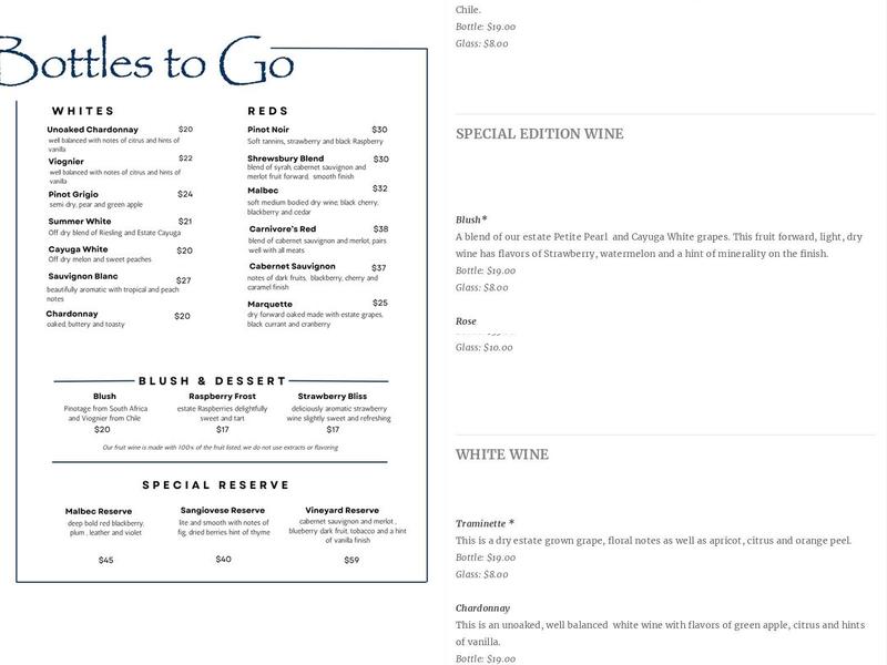 Broken Creek Vineyard and Winery Menu