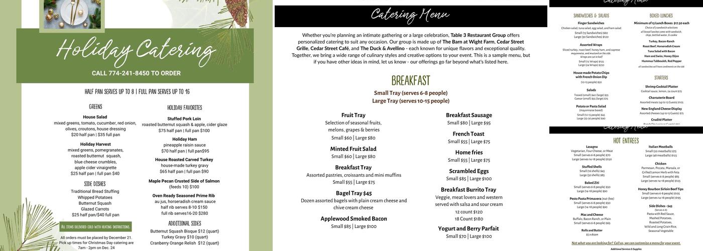 Table 3 Restaurant Group Menu