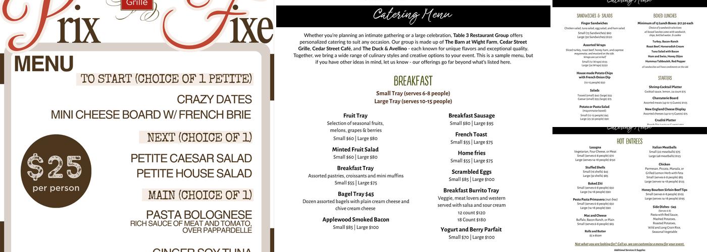 Table 3 Restaurant Group Menu