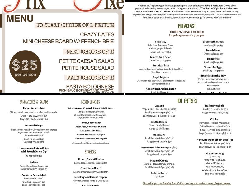 Table 3 Restaurant Group Menu