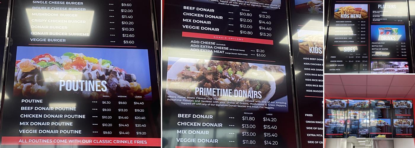 PrimeTime Donair & Poutine Menu