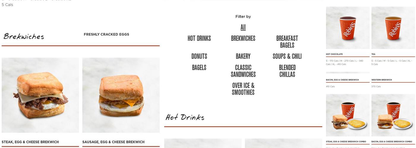 Robin's Donuts Menu