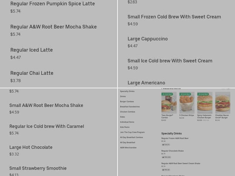 A&W Canada Menu