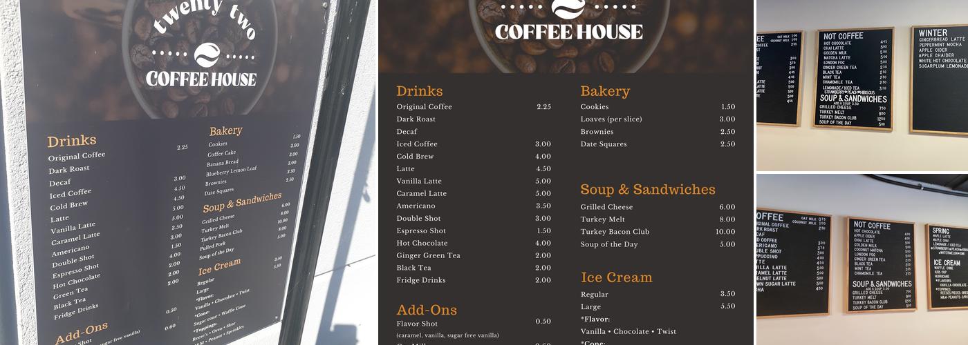 Twenty Two Coffee House Menu