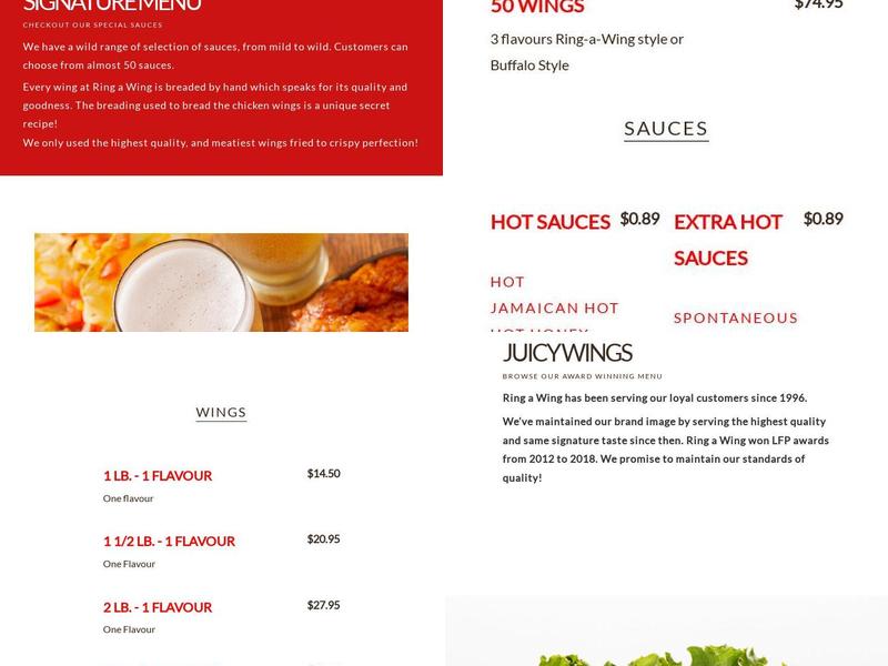 Ring a wing Menu