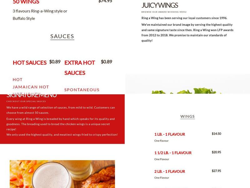 Ring a wing Menu