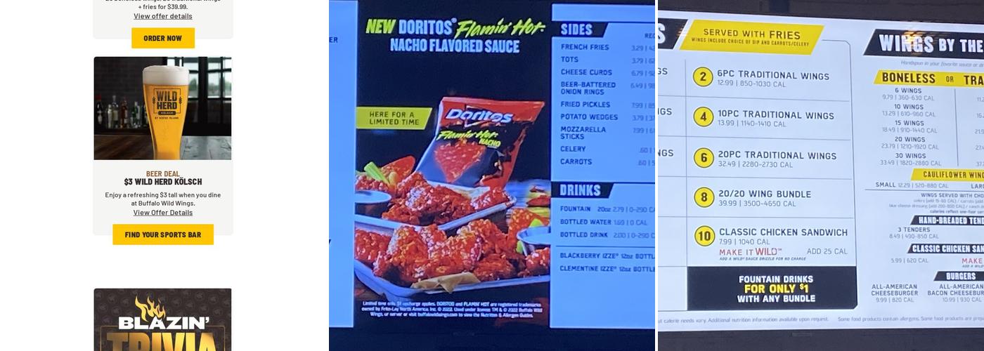 Buffalo Wild Wings 'GO' Menu