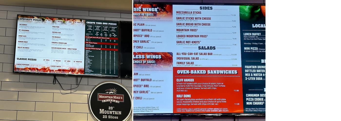 Mountain Mike's Pizza Menu