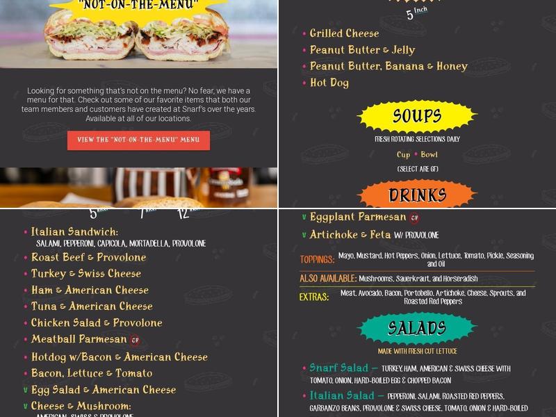 Snarf's Sandwiches Menu