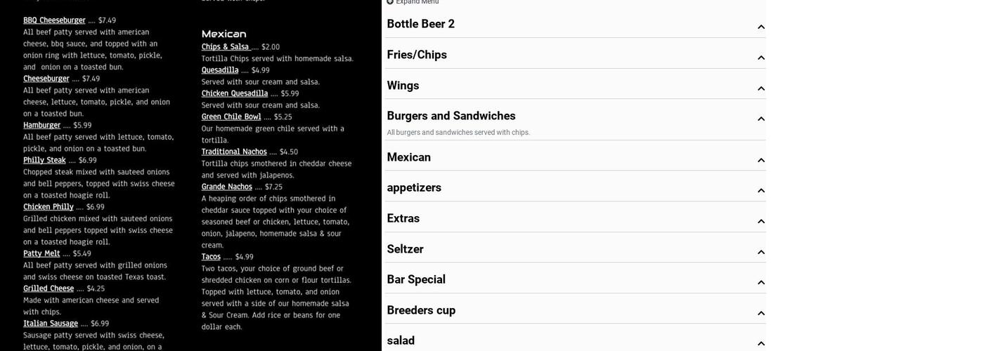 THE FALLOUT RESTAURANT & BAR Menu