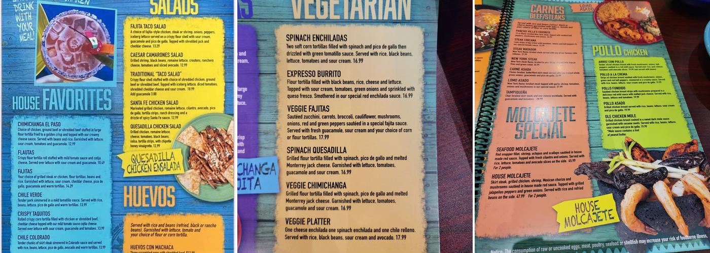 Torito Mexican Restaurant Menu