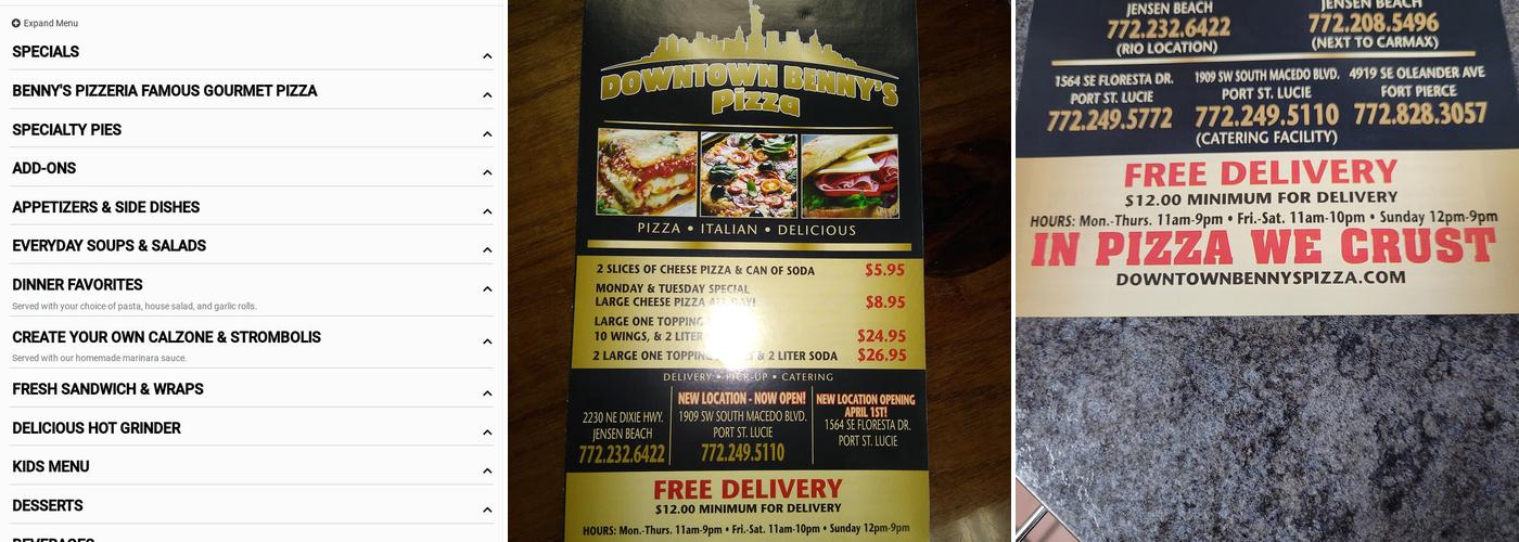 Downtown Benny's Pizza Menu