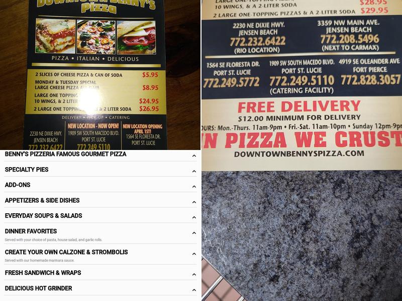 Downtown Benny's Pizza Menu