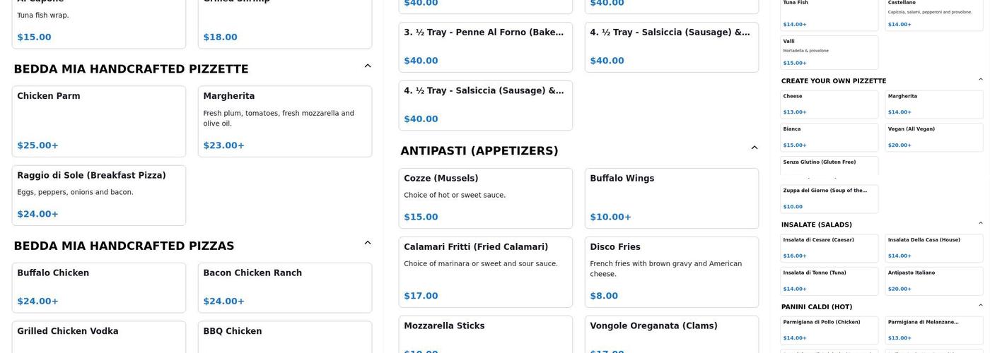 Valentino's Italian Cuisine Menu