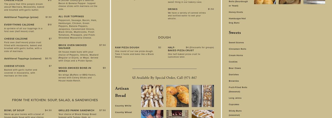 Black Sheep Brick Oven Bakery and Catering Menu