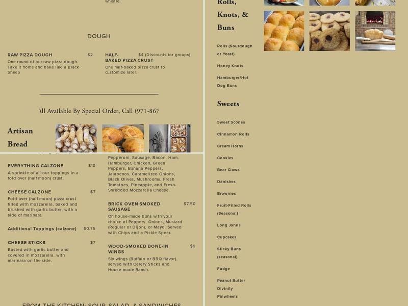Black Sheep Brick Oven Bakery and Catering Menu