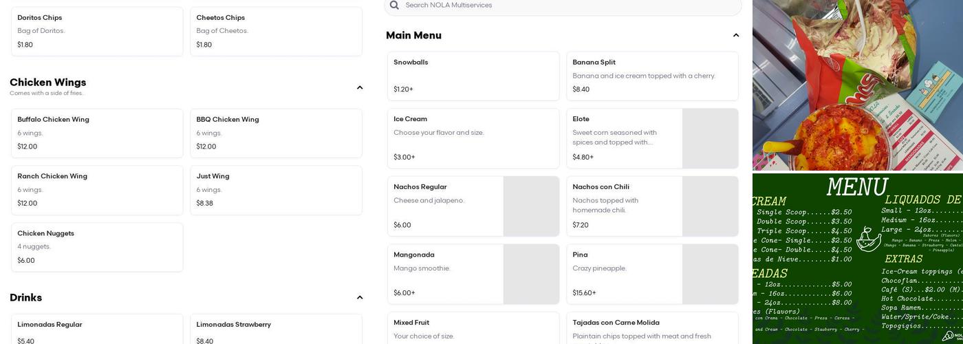 NOLA Multiservices LLC Menu