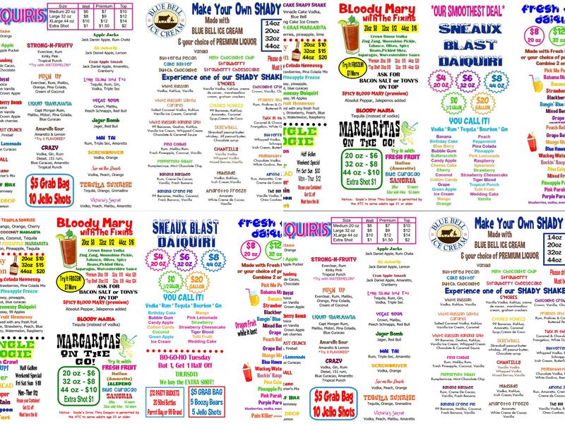 Doyle's Drive Thru Daiquris Menu