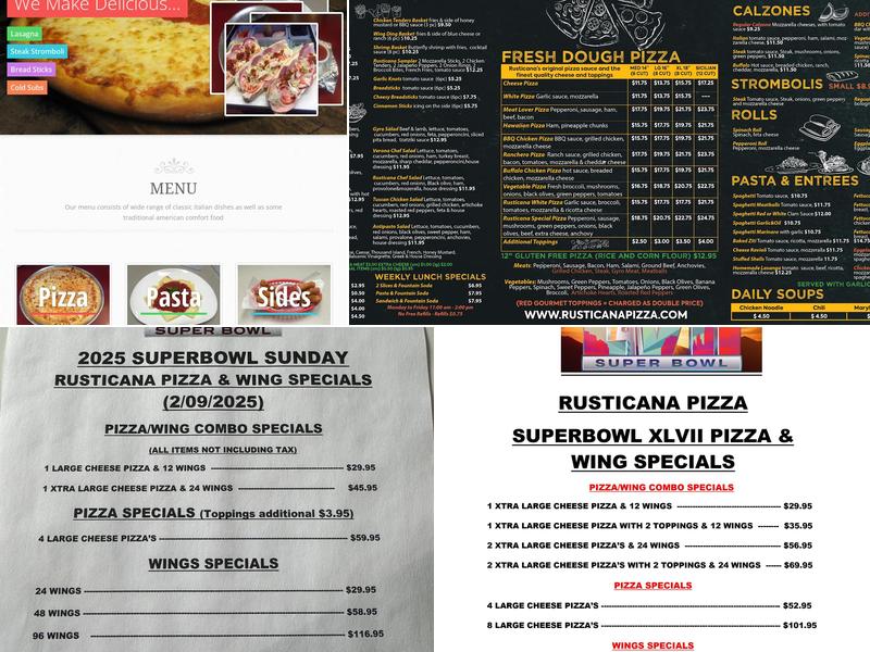 Rusticana Pizza Menu