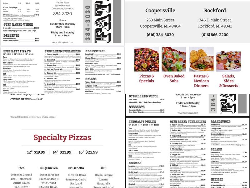 Fatzo's Pizza Coopersville Menu