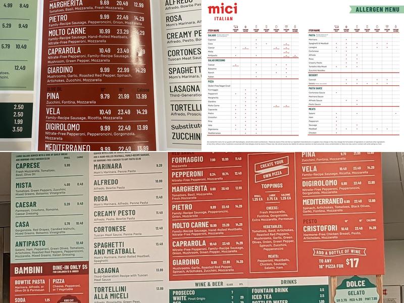 Mici Italian Menu