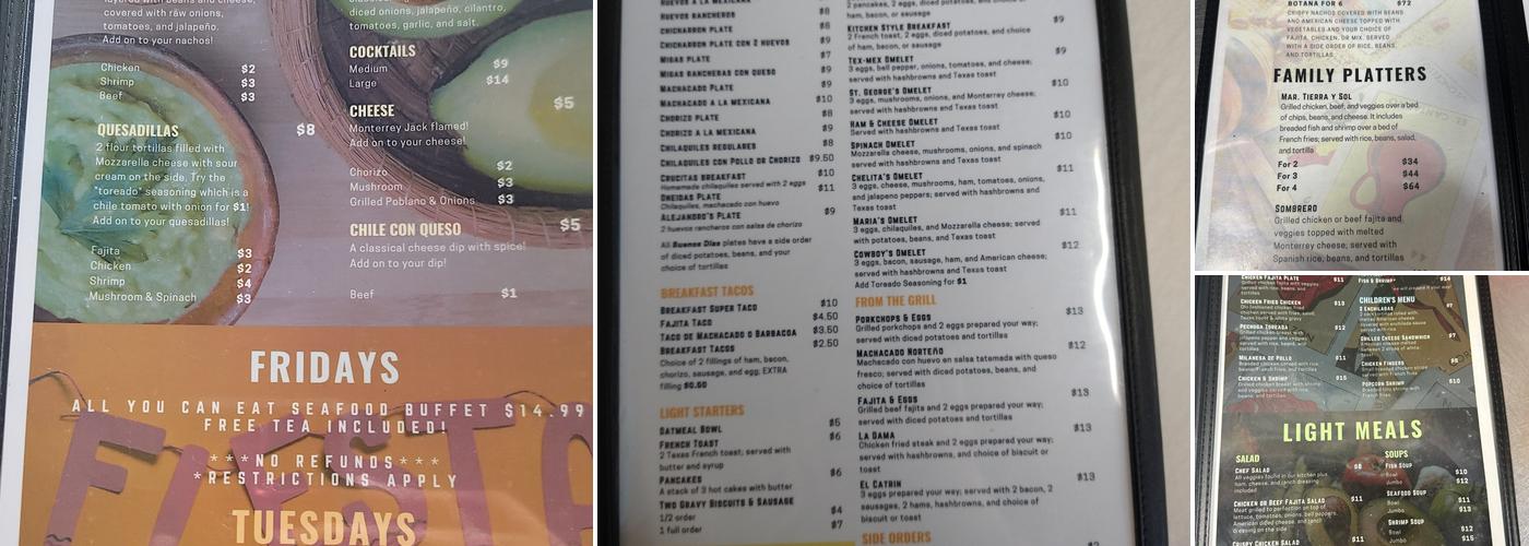 Alejandro's Cafe Menu