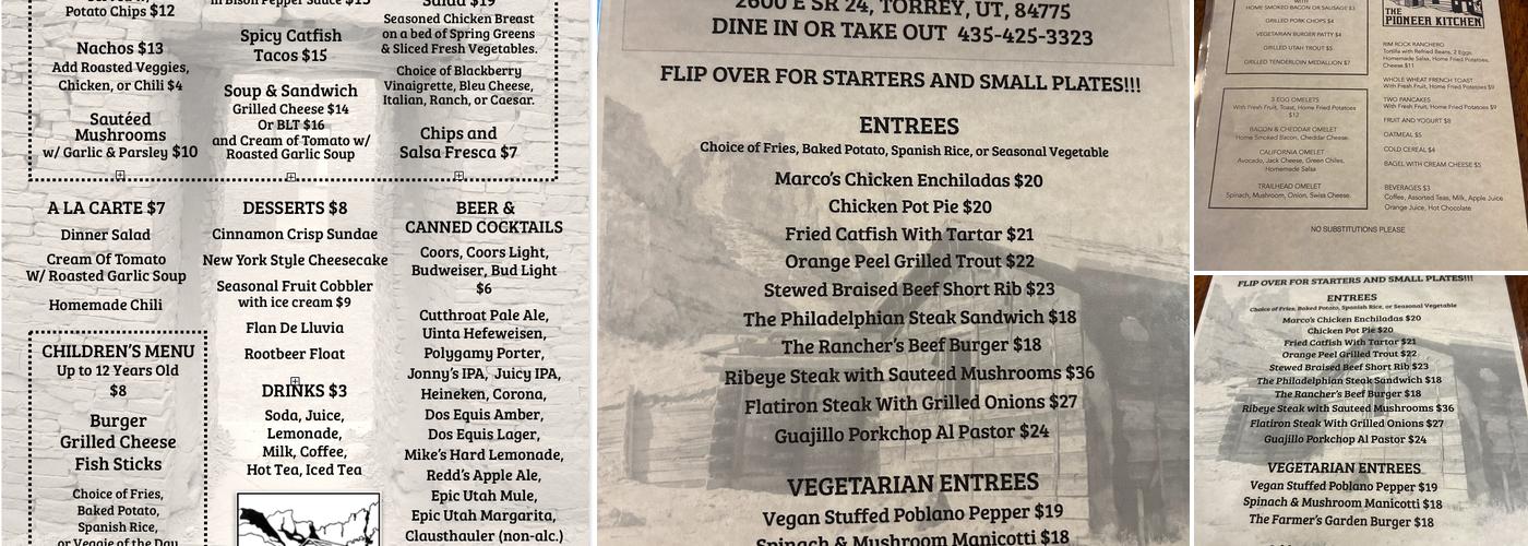 The Pioneer Kitchen Menu