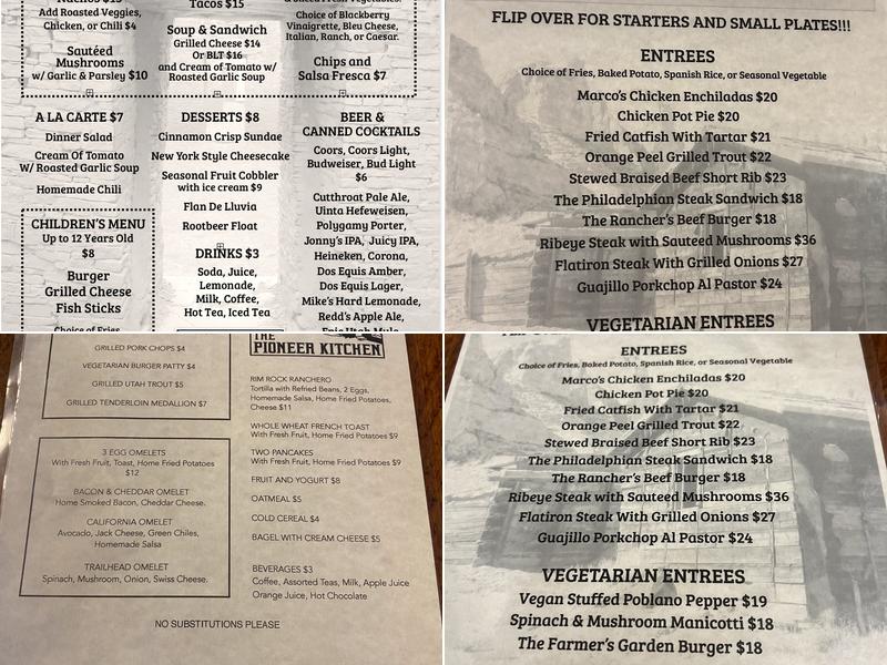 The Pioneer Kitchen Menu