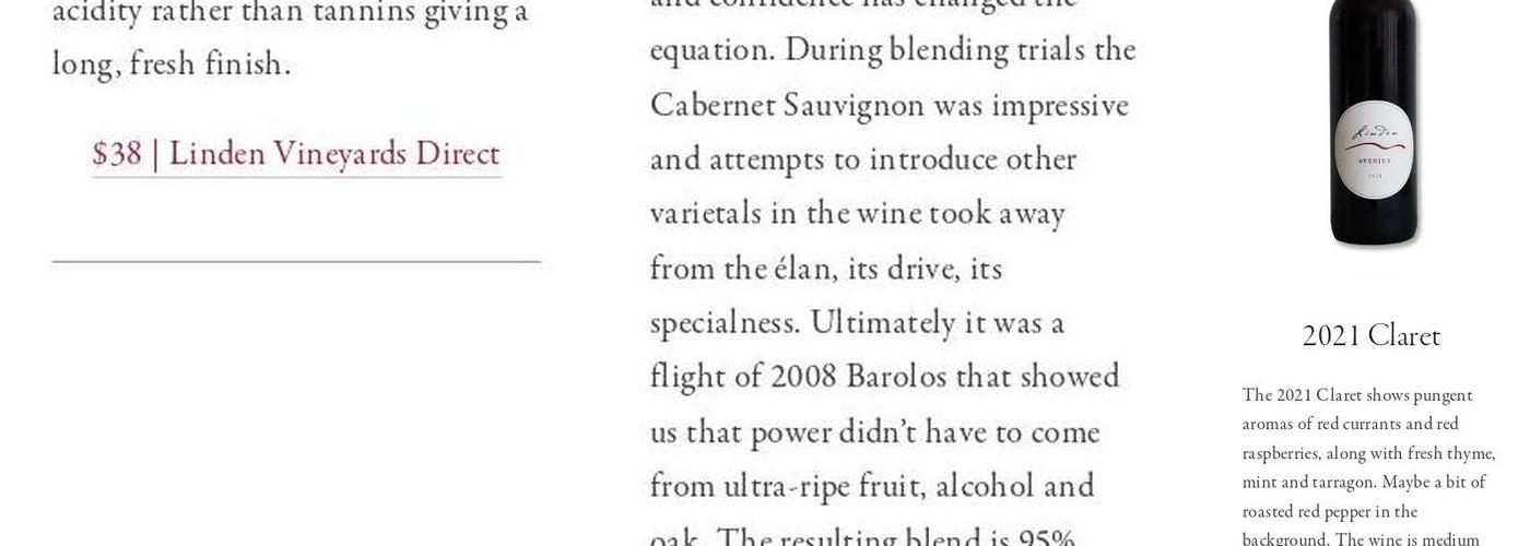 Linden Vineyards Menu