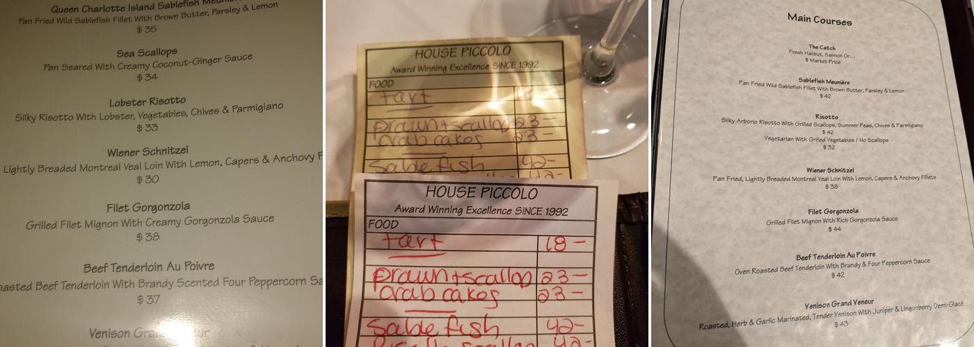 House Piccolo Menu