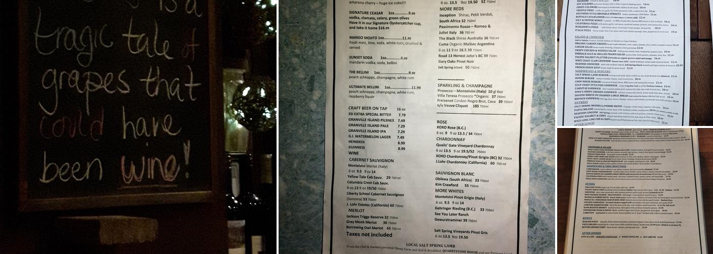 Oystercatcher Seafood Bar & Grill Menu