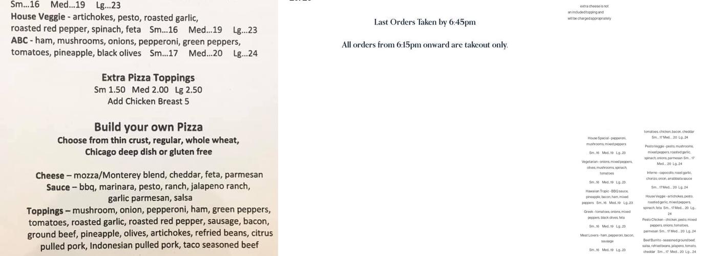 The Pizza Cavern Menu