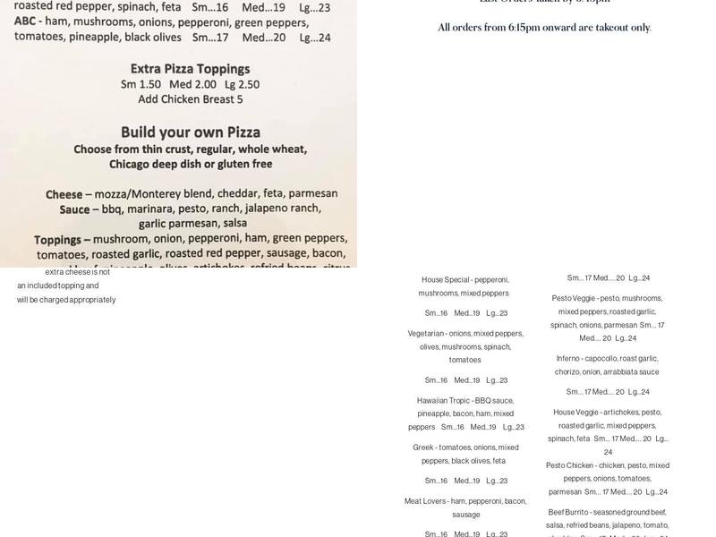 The Pizza Cavern Menu