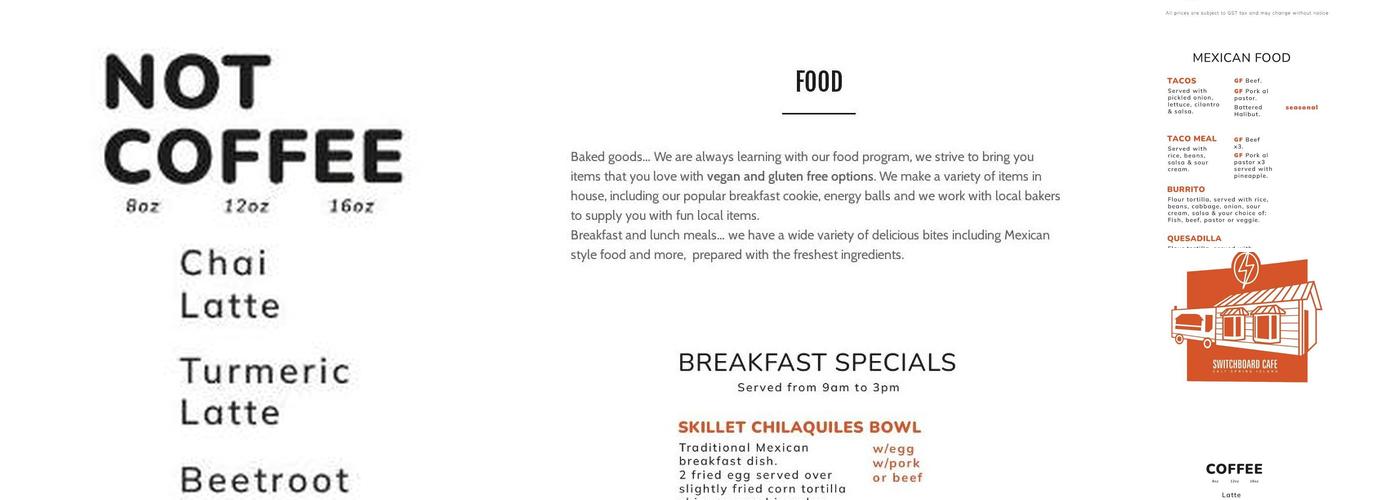 Switchboard Cafe Menu
