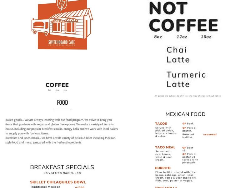 Switchboard Cafe Menu