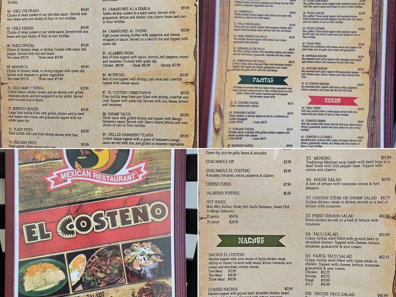 El Costeno Menu