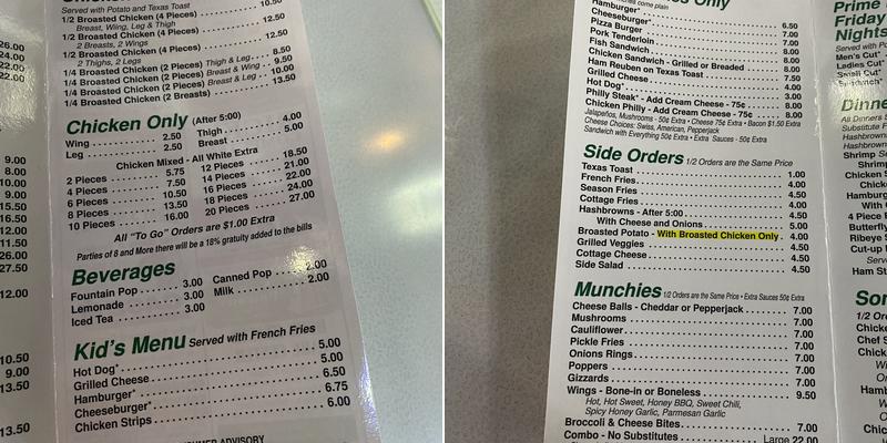 Schranks Bar and Grill Menu