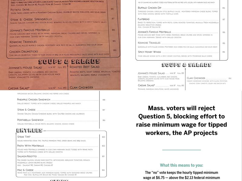 Fenway Johnnies Menu