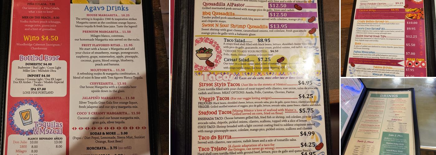 Coco Bar and Grill Menu