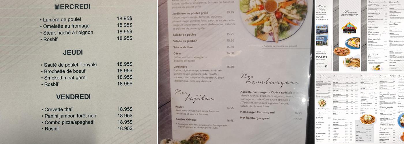 Restaurant Opéra Menu