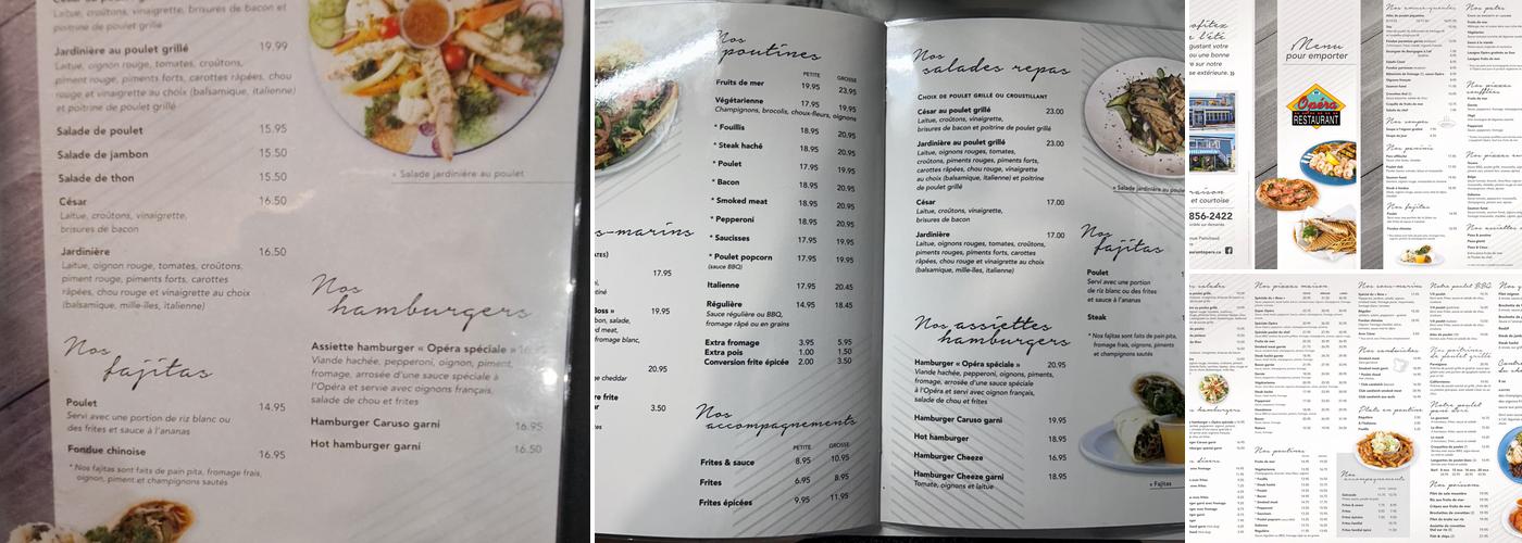 Restaurant Opéra Menu