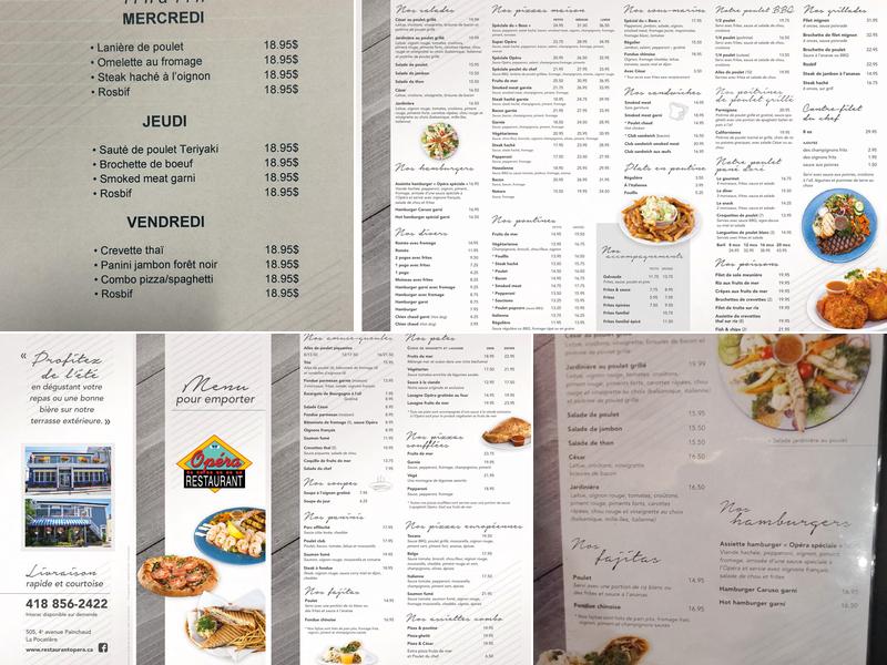 Restaurant Opéra Menu