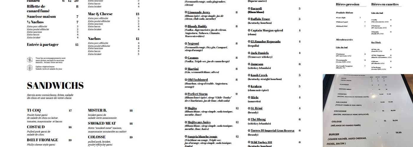 Colosse Smokehouse Menu