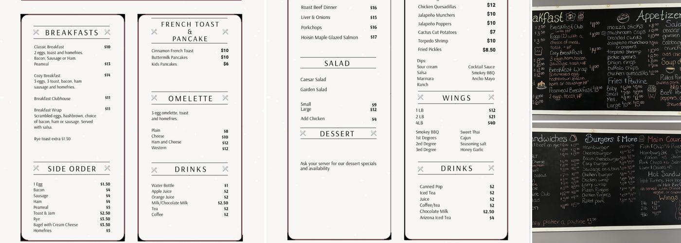 Cozy Diner Menu