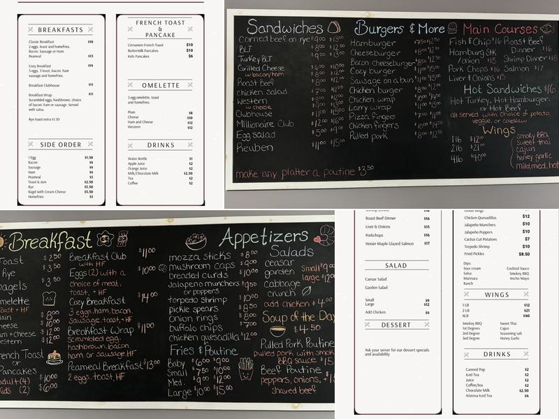 Cozy Diner Menu